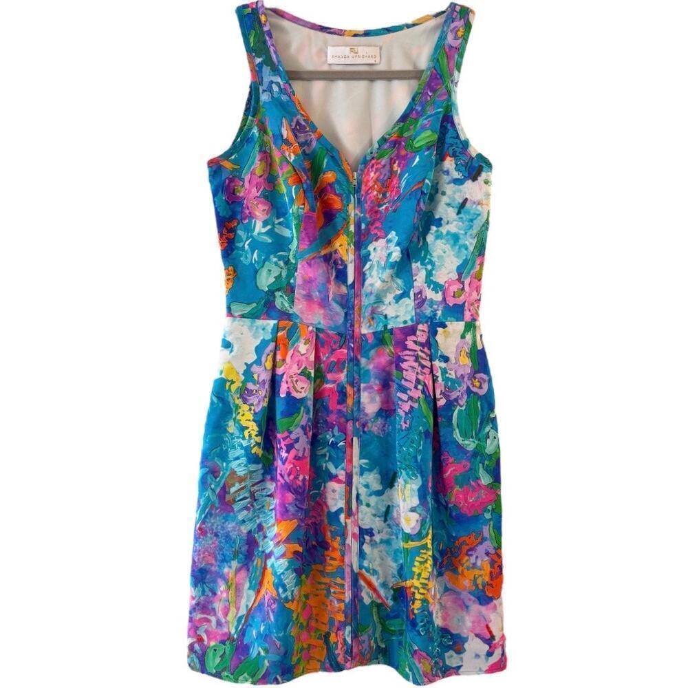 Amanda Uprichard Silk Multicolor Marbled Watercolor Zip-Up Mini Dress Small USA